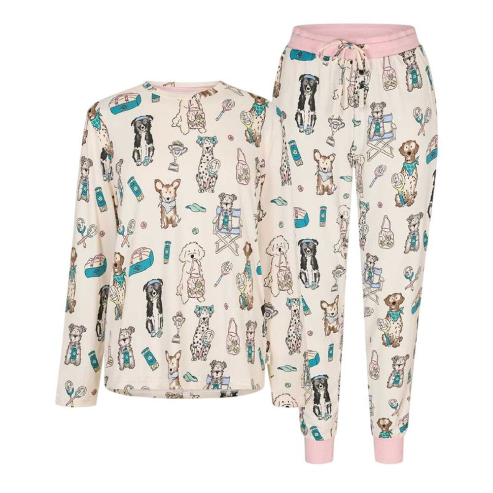 Chelsea Peers Womens/Ladies Tennis Dogs Recycled Polyester Pajama Set / Tan